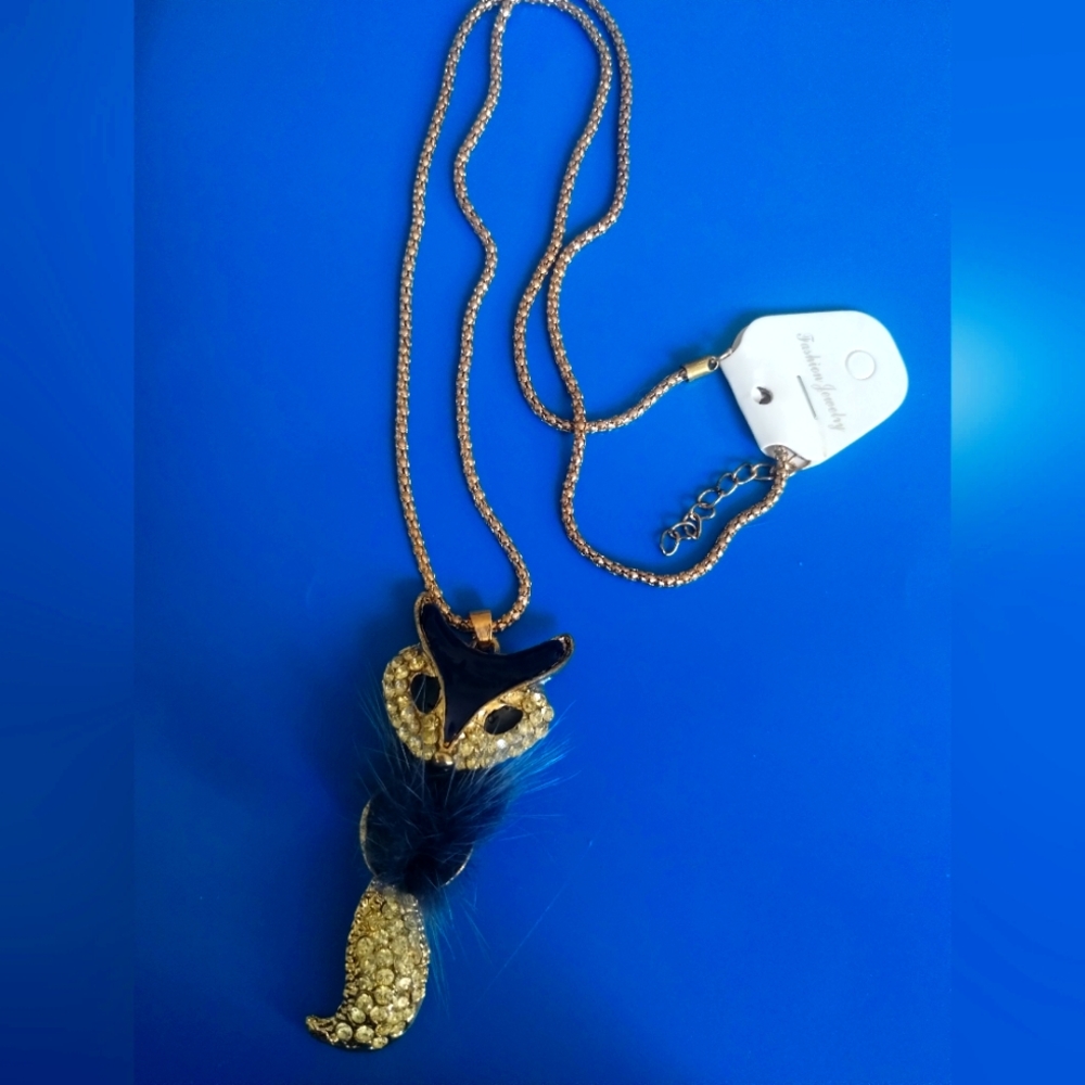 Navy blue fox necklace